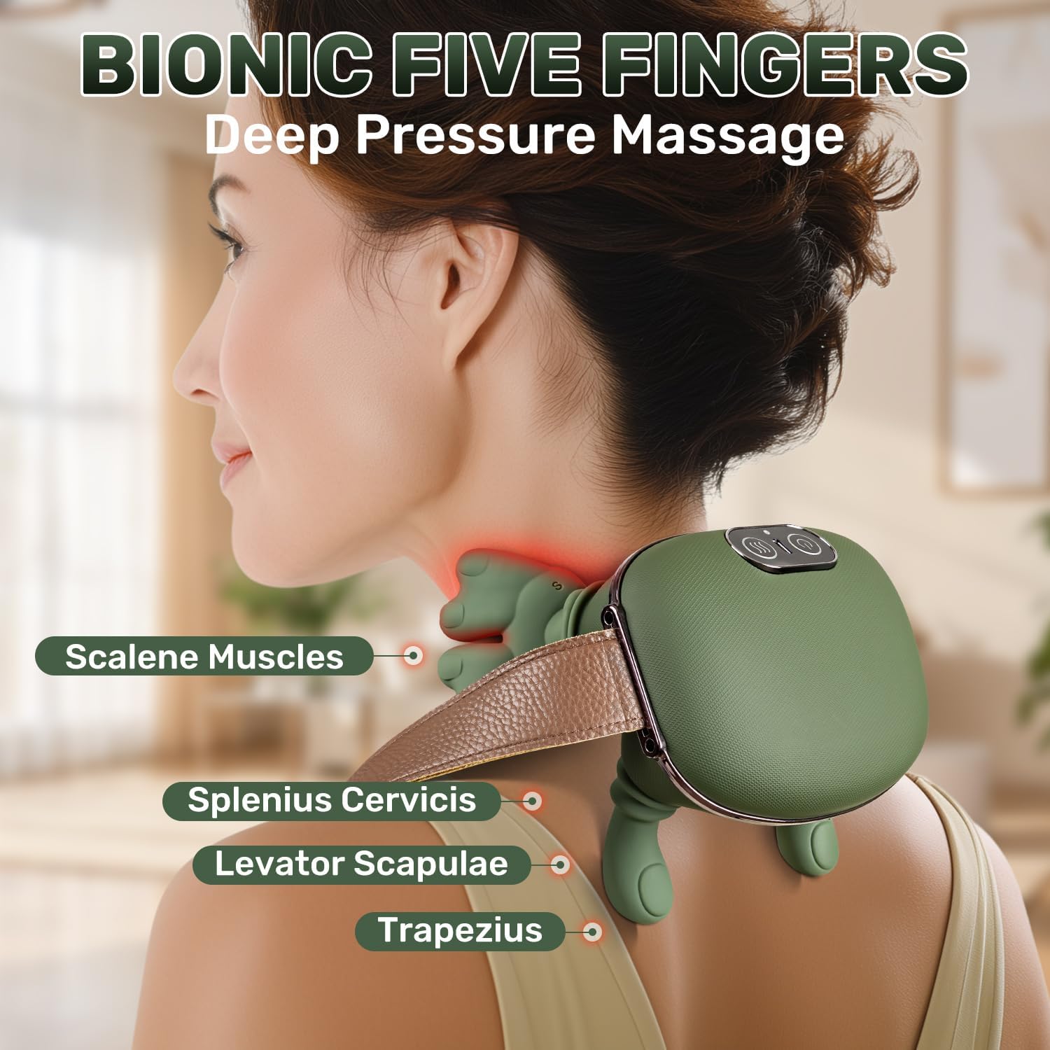Siasoo Neck Massager - Bionic Heated Massager, Wireless Portable Neck and Back Massager, Electric Deep Tissue 4D Kneading Massage, Simulated Human Hand Design for Pain Relief (Green) - Image 5