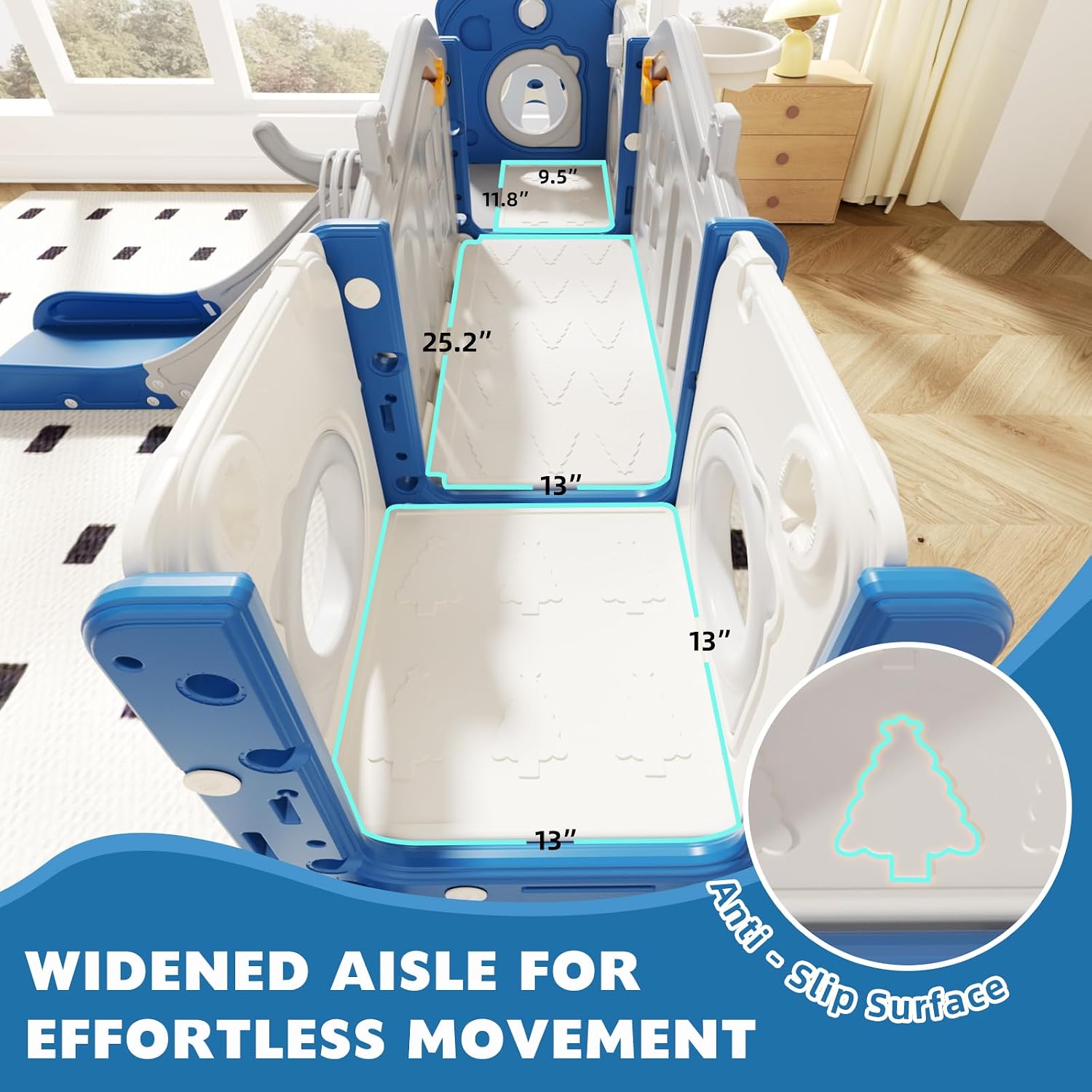 67i 11-in-1 Toddler Slide and Swing Set for Ages 1-3, Toddlers Outdoor Playset with Tunnel, Climber, Aisle, Dinosaur Maze, Hide & Seek, Telescope, Ring Toss, Golf & Basketball (Blue Gray, 12-in-1)