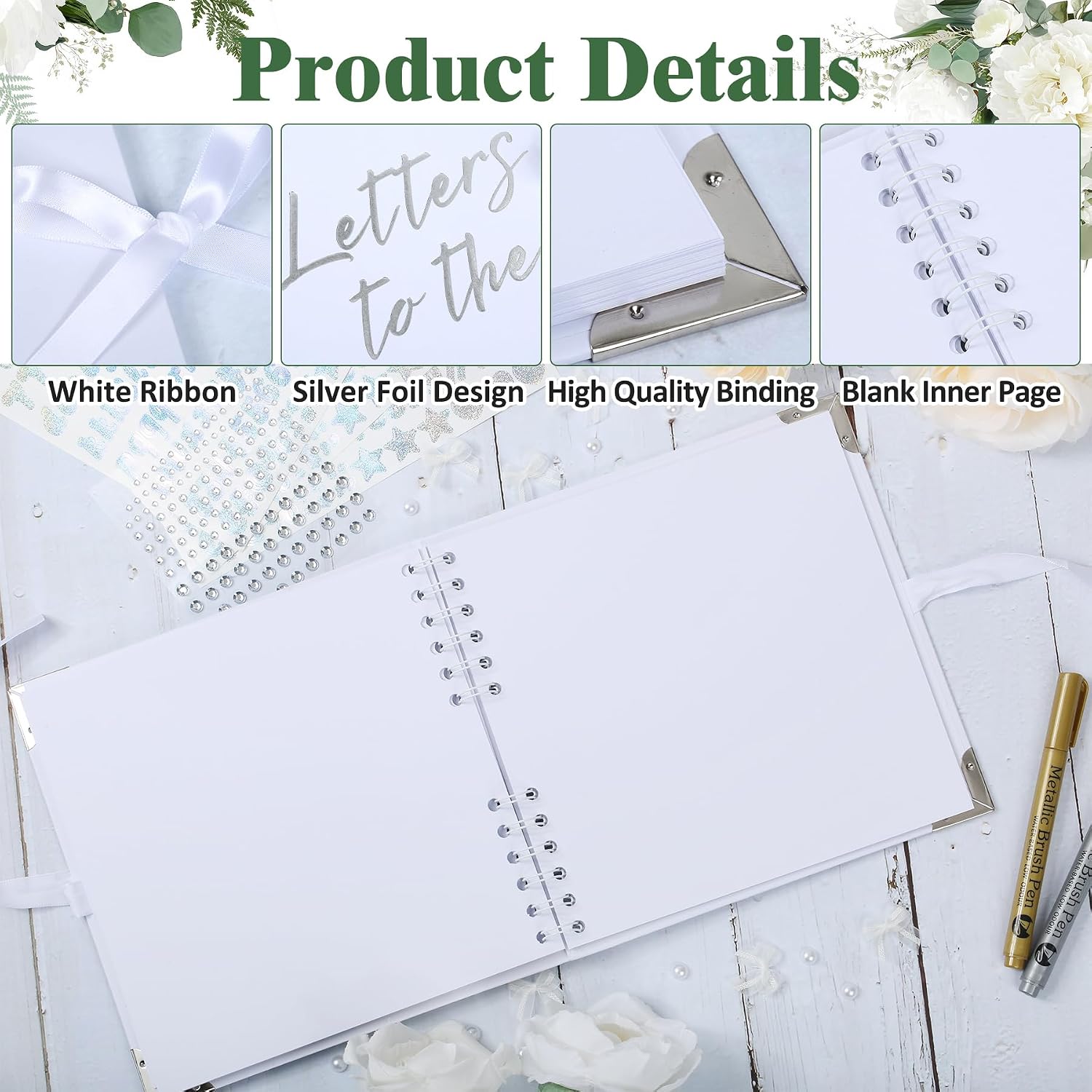 Ohmique Letters to The Bride Scrapbook Wedding Scrapbook Kit with DIY Accessories, White Guest Book for Bridal Memory, Letters to The Bride Book for Wedding (11.4x8.5 Inches)