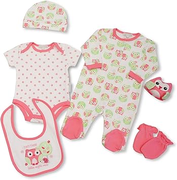 BaTogs Baby,Clothing,Baby Boys 0-24m,Outfits & Clothing Sets Baby Clothing Gift Set - Cotton Layette Newborn Boy or Girl - Sleepsuit, Bodysuit, Bib, Hat, Scratch Mitts - Newborn, Pink Owl