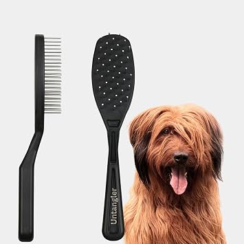 Pet Brush with Humane Rotating Stainless-Steel Teeth Gently Clears mats and Cleans Coat with Less Pulling and Pain. Superior Brush for Dogs and Cats and Horses Mat Black