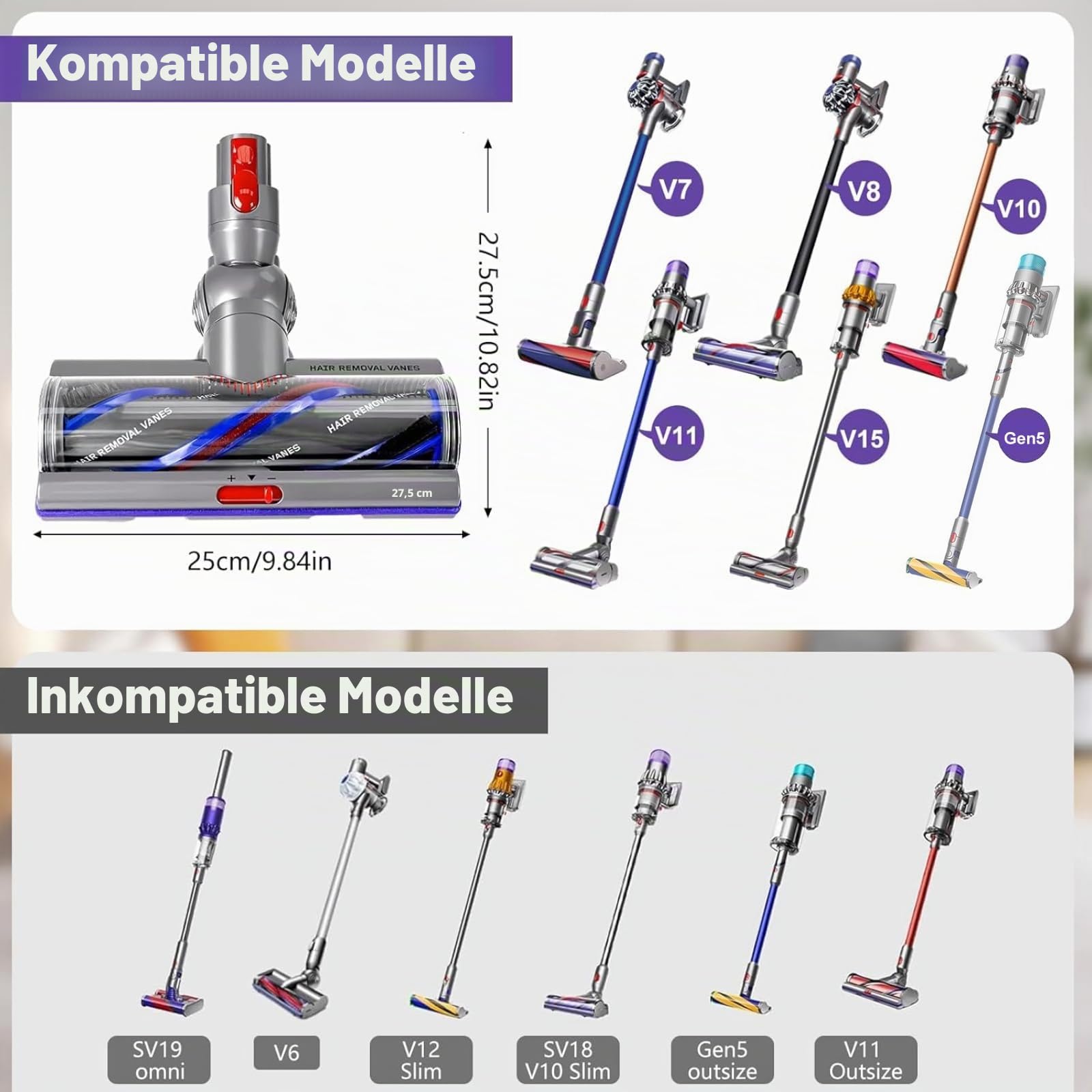 Bürstenkopf Hohes Drehmoment für Dyson V7 V8 V10 V11 V15 Gen5 Detect