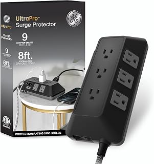 GE Surge Protector Power Strip, 8 Ft Long Braided Extension Cord