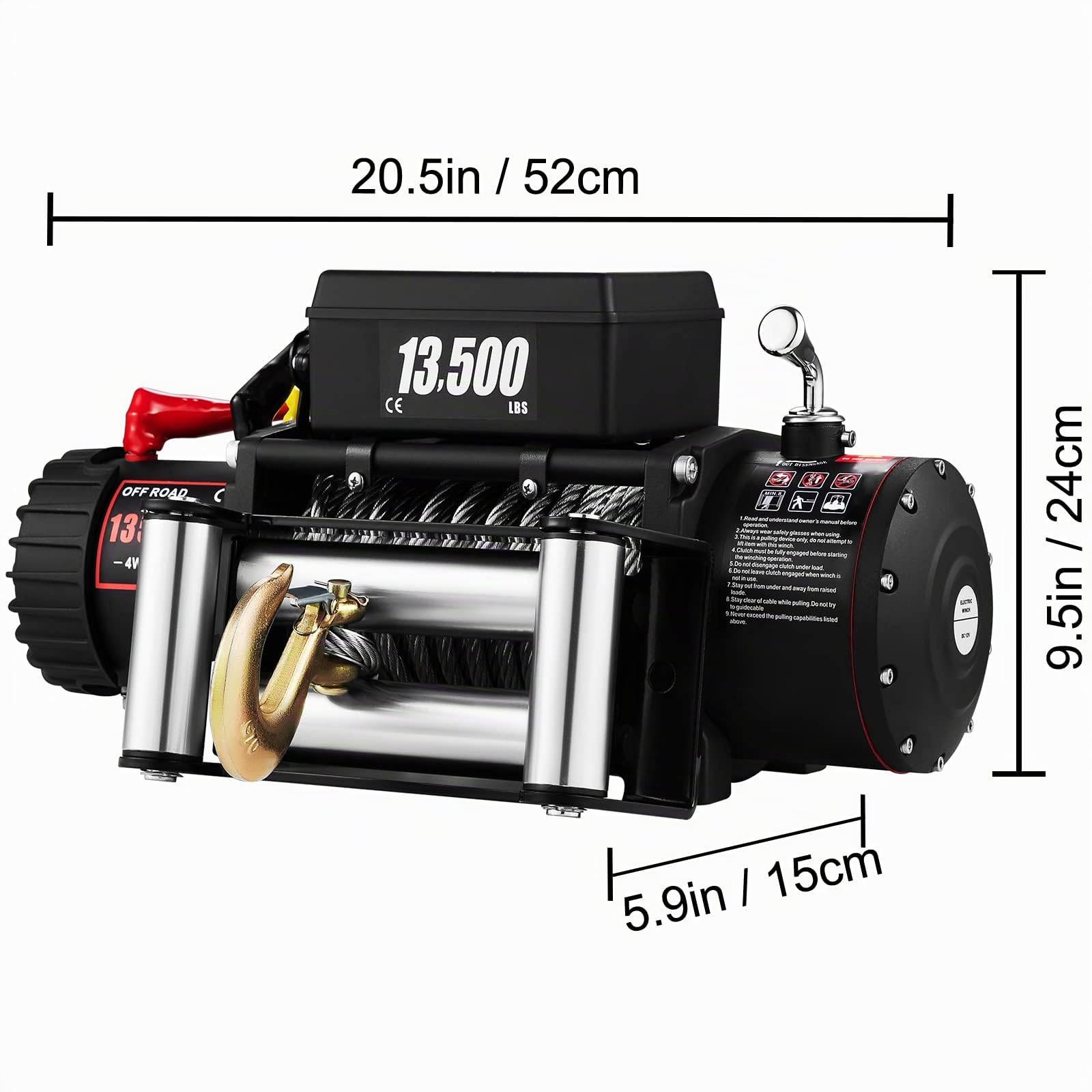 SucceBuy 12V Treuil Electrique13500LBS Sans Fils, Vitesse 3,5m/min, Cable en Acier 24m Design Rouge, Pour Camping-Car Bateaux Remorque