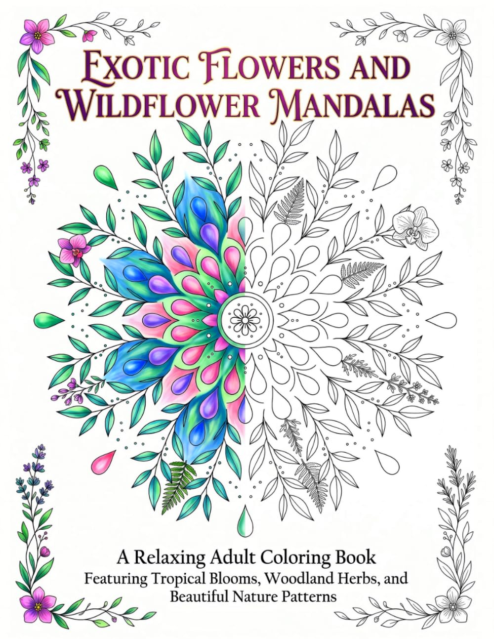 Exotic Flowers and Wildflower Mandalas: A Relaxing Adult Coloring Book Featuring Tropical Blooms, Woodland Herbs, and Beautiful Nature Patterns (Mandala Book Series By HIJIBIJI ART)
