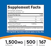 Vista 2 de Nutricost Cáscara de psyllium 1500 mg por porción, 500 cápsulas, sin OMG y sin gluten