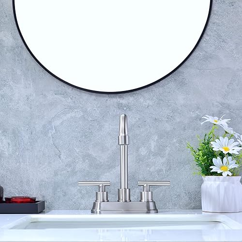 Miniatura 7 de Zexzen Grifo de lavabo de baño de 2 manijas de níquel cepillado, grifo de lavabo de baño central de 4 pulgadas, grifo de baño de 3 agujeros con dos