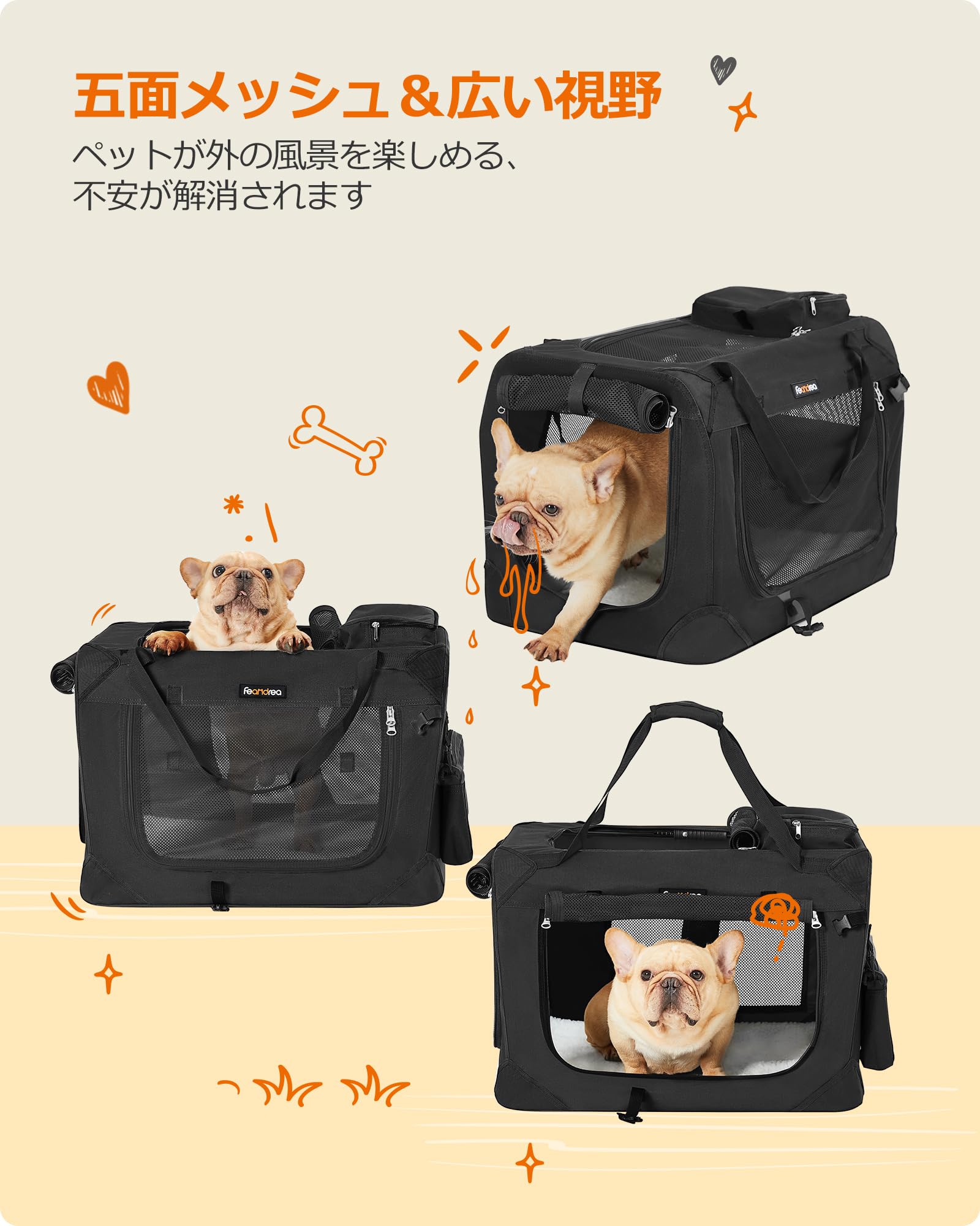 Amazon.co.jp: FEANDREA ペットキャリー 犬 猫 キャリーバッグ