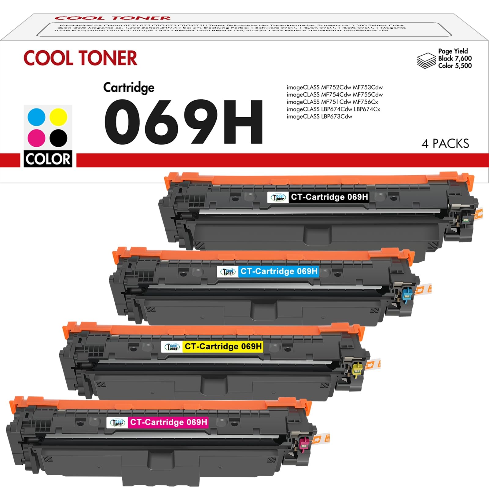 054H 054 Kompatibel für Canon 054H Toner für i-SENSYS MF643Cdw MF641Cw MF645Cx MF642Cdw MF644Cdw MF641CW LBP622Cdw MF640 LBP620 (Schwarz Cyan Gelb Magenta, 4er-Pack)