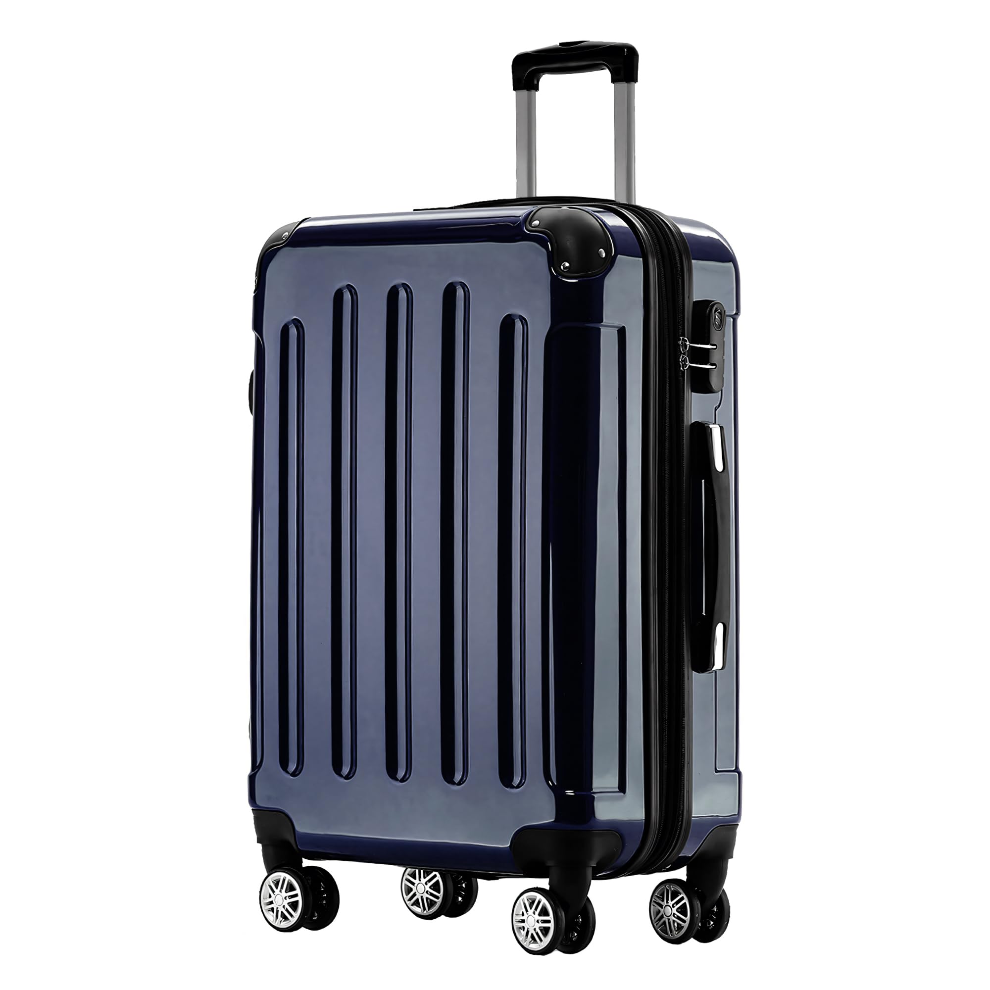 BEIBYE Hartschalen Koffer Trolley Rollkoffer Reisekoffer 4 Zwillingsrollen Polycabonat (Dunkelblau, Handgepäck 55cm-40L)