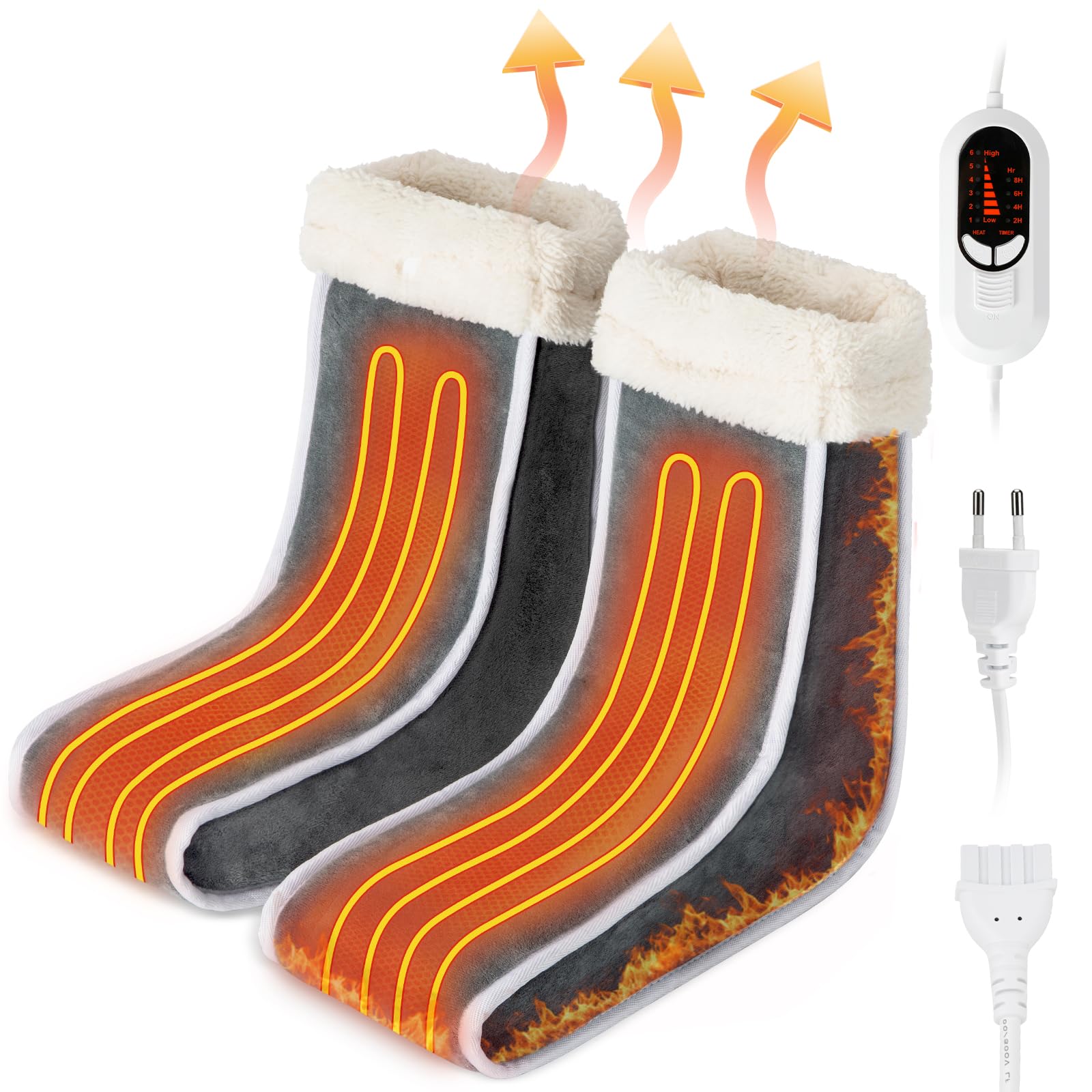 Calentador de Pies Separado para Mujeres Hombres, Calienta pies Electrico con Cobertura de Pantorrilla 6 Temperaturas 4 Temporizadores, Zapatillas Calefactables con Forro Lavable
