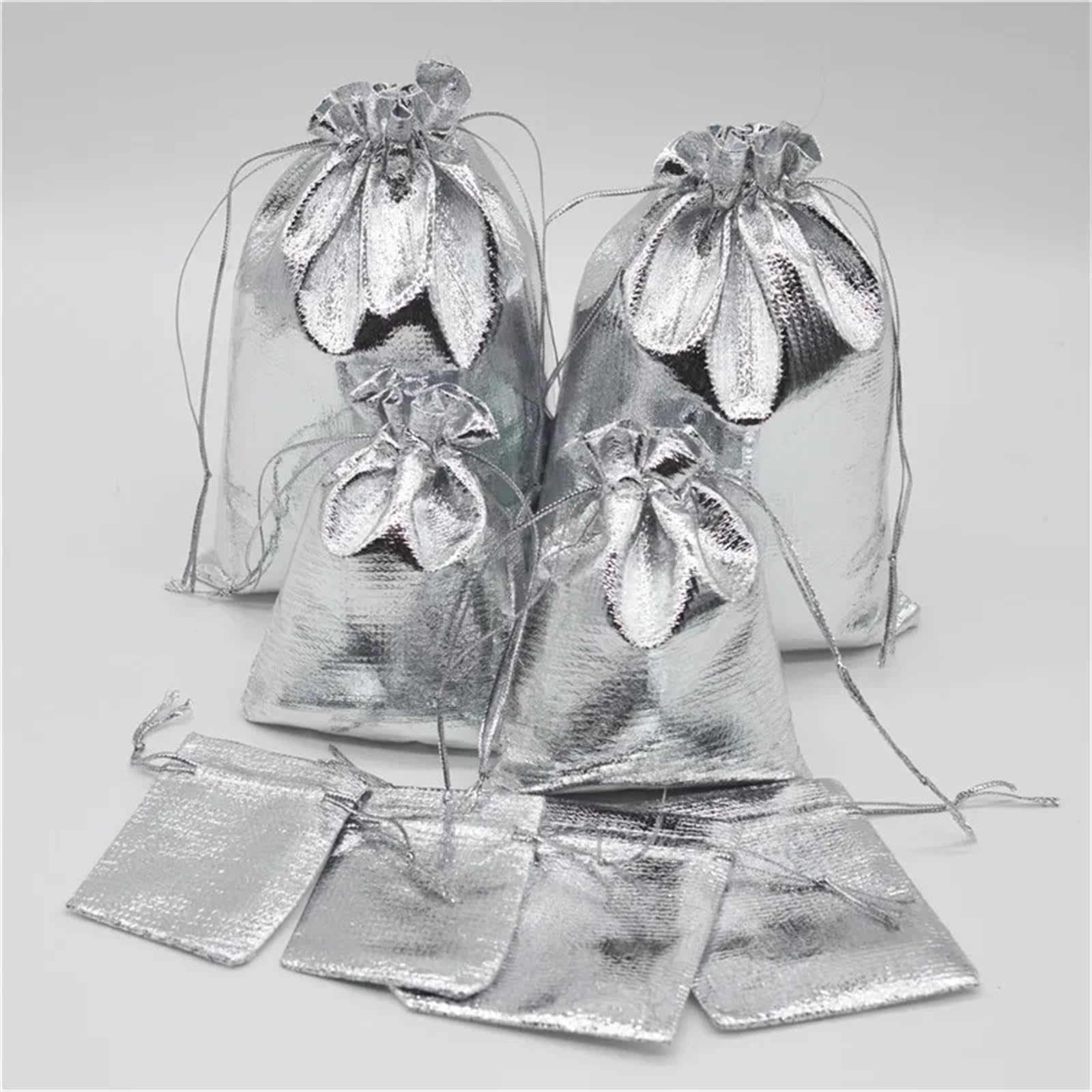 Geschenkbeutel 10/50/100 Stück Gold Silber Organza Beutel Schmuck Verpackung Tasche Hochzeit Party Zugunsten Süßigkeiten Taschen Zugunsten Beutel Kordelzug Geschenktüten(Gold bag,9X12CM_100PCS)