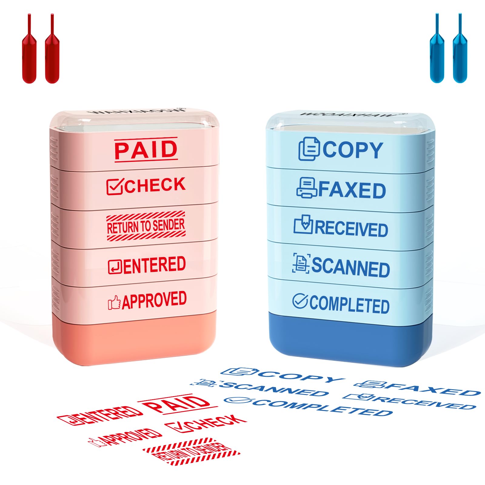 Building Blocks Office 10-Piece Office Stamps Set - Paid Stamp, Scanned Stamp, Copy Stamp, Faxed Stamp. Office Essentials,Refillable Self Inking Business Stamp (4 Refill Ink Included)