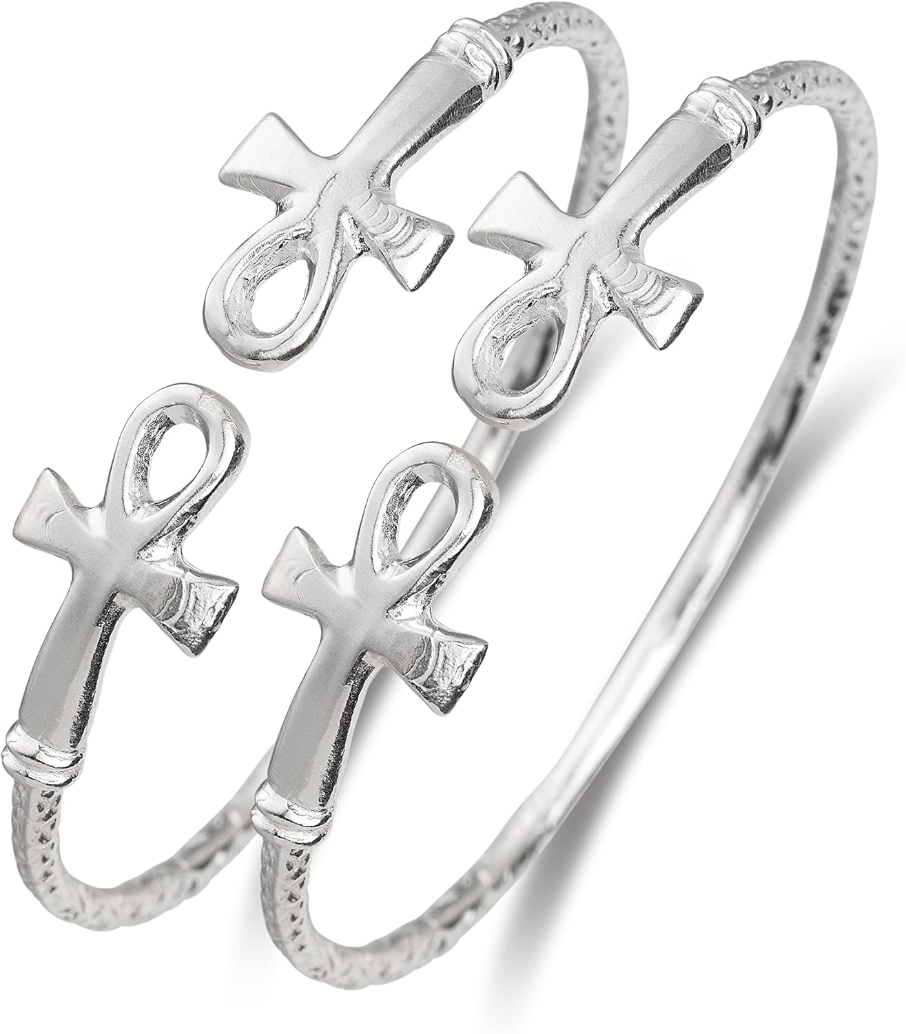 Better Jewelry Solid .925 West Indian Bangles with Ankh Cross Ends - Pair (Made in USA)