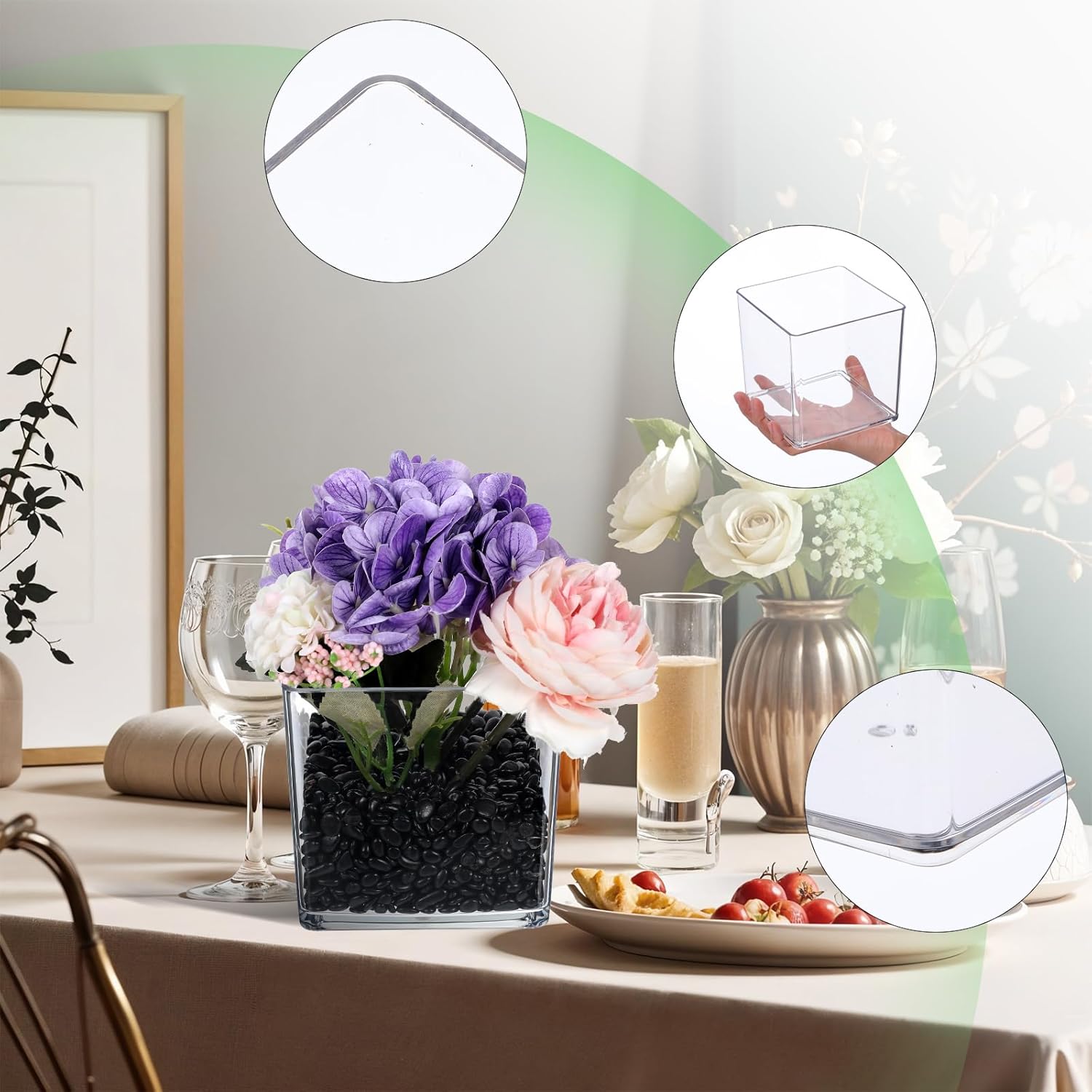 6pcs Acrylic Square Clear Flower Vase,5" x 5" x 5 Inch Clear Cube Centerpiece Vases,Square Floral Vases Candle Holder for Table Centerpiece,Wedding,Party,Home Office Decoration