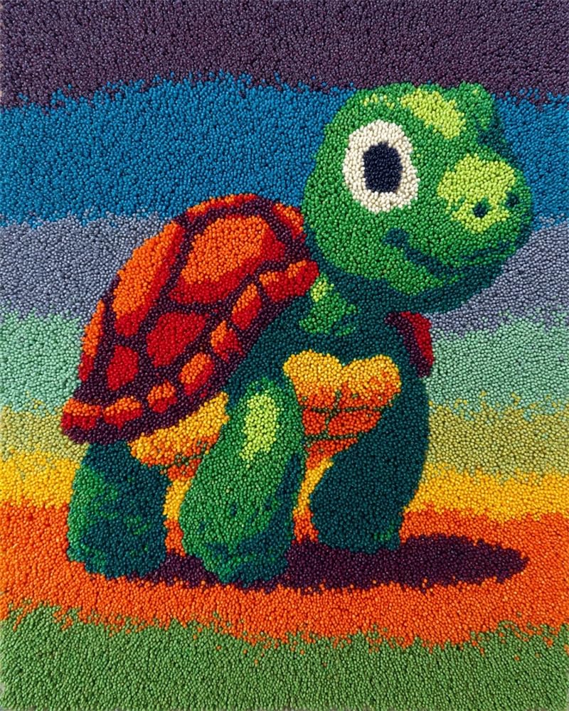 FWRTYCB Latch Hook Kit for Adults and Beginners -Turtle DIY Tapestry Rug Making with Printed Patterns,20X15Inch Canvas Yarn for Home Décor