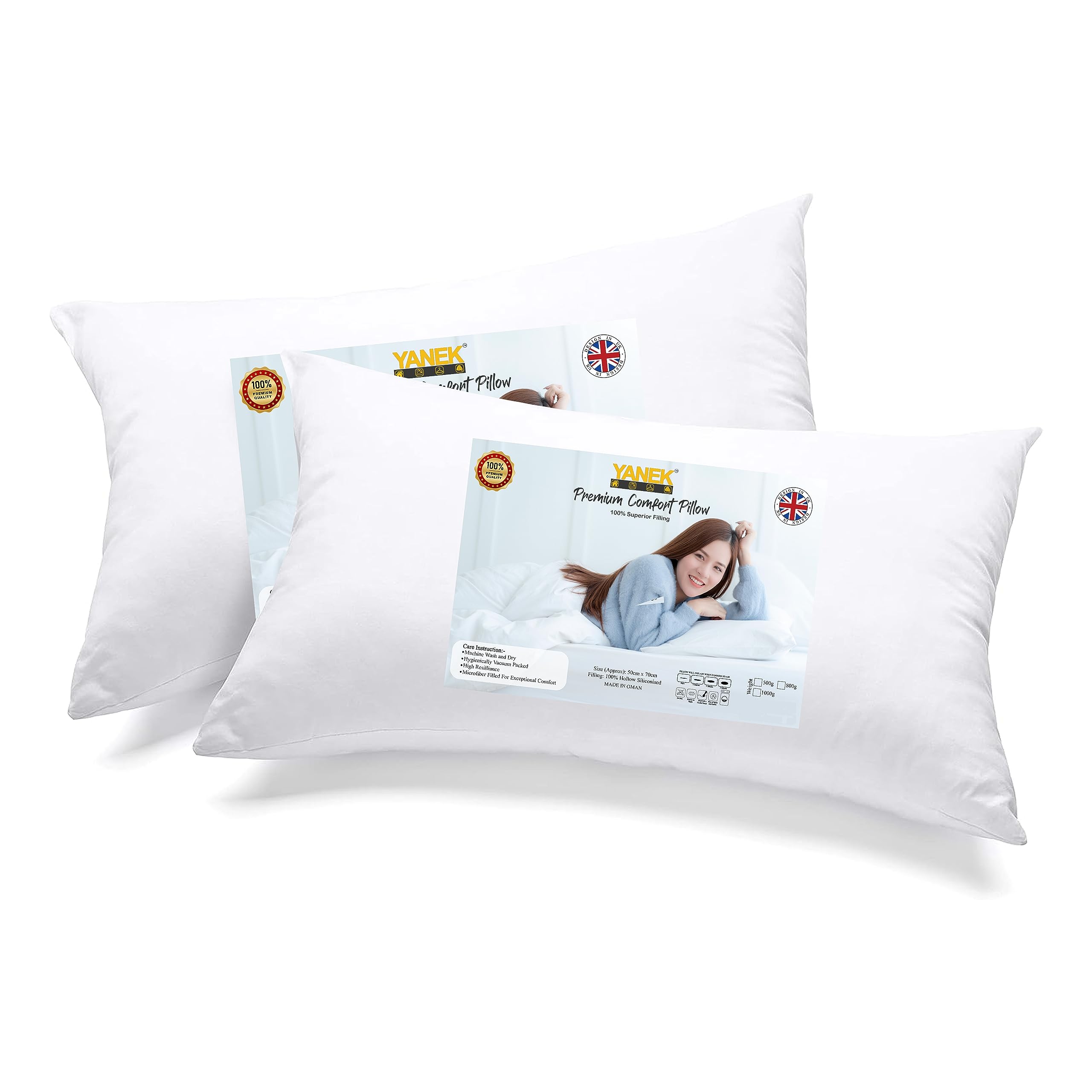 YANEK Ultra Soft Breathable Down Alternative Pillows Princess Press Bed Pillow Super Soft Microfiber Filling Soft & Comfortable, For Neck and Shoulder Support (2, 50cm x 70cm 700g)