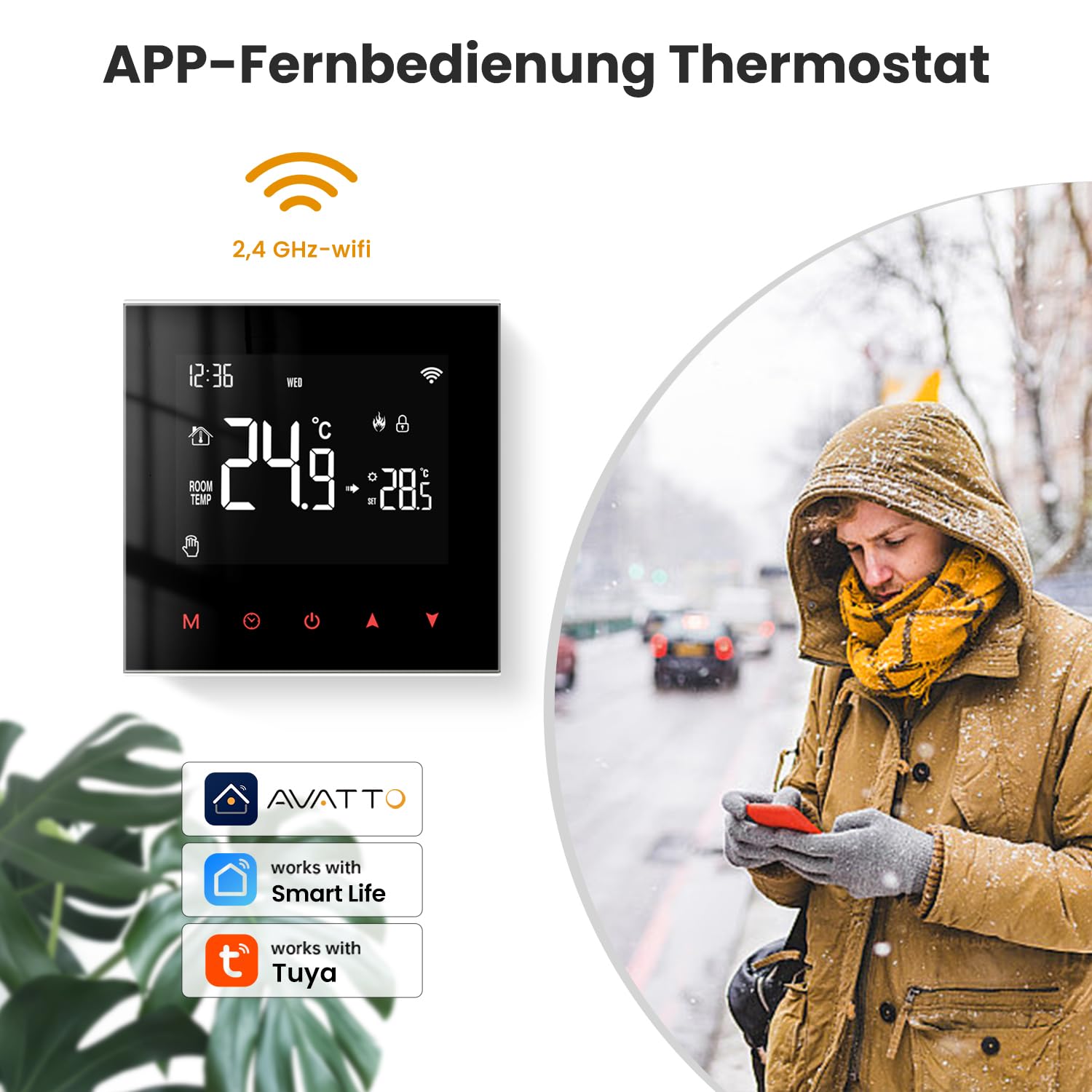 AVATTO Inteligentny termostat ogrzewania podłogowego Wi-Fi Programowalny termostat pokojowy kompatybilny z Alexą, sterowanie głosowe Google Home i aplikacja Smart Life Pilot zdalnego sterowania