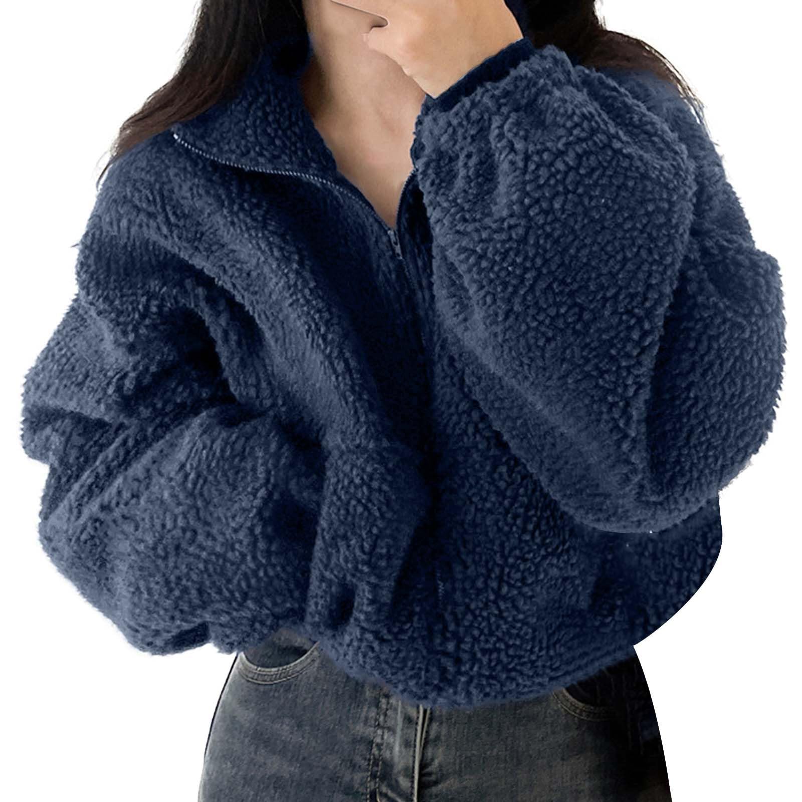 Womens Winter Coats Faux Fur Jacket For Women Fuzzy Open Front