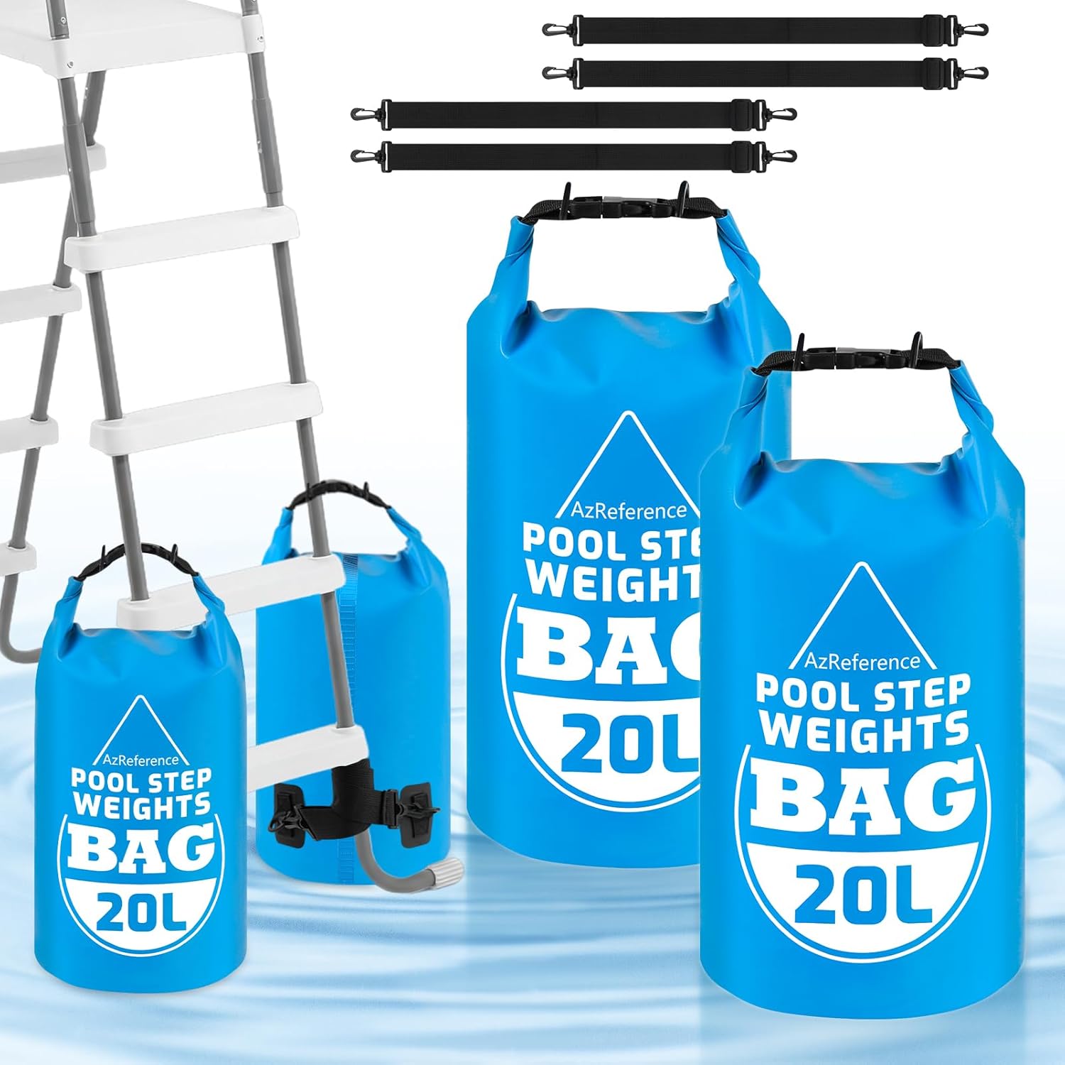2 Pack Heavy Duty 20L/60LB Pool Ladder Weights, 500D PVC Waterproof Pool Step Sand Bags for Above Ground Swimming Pools Stair, Universal Foldable Pool Stair Weight with Handles
