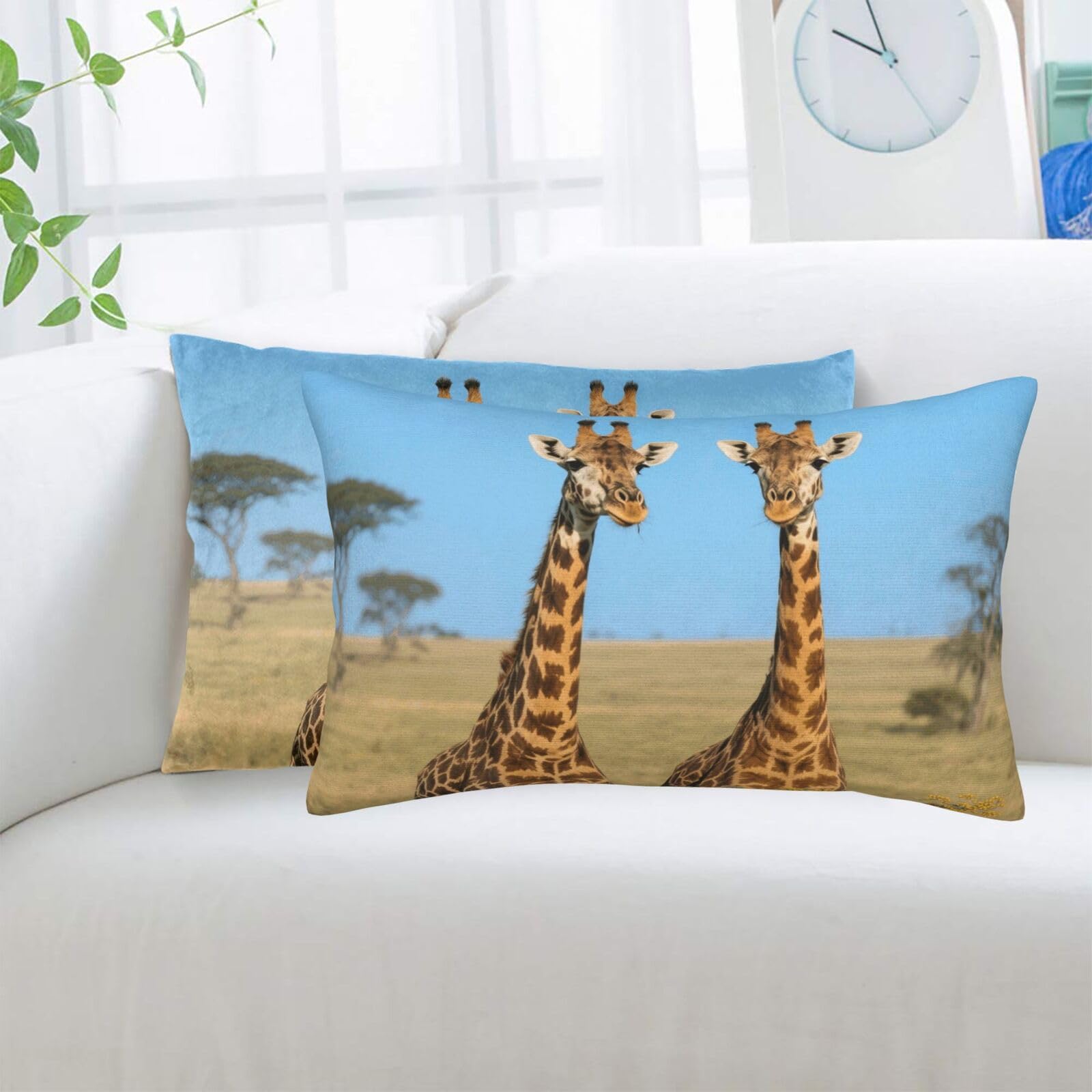 2 Pack Standard Pillowcases Sets, Ultra Soft Comfort Microfiber Plush Pillow Cases Two Giraffes Decorative Throw Pillow Cover with Hidden Zipper for Bedroom, Sofa, Couch,14"X20"