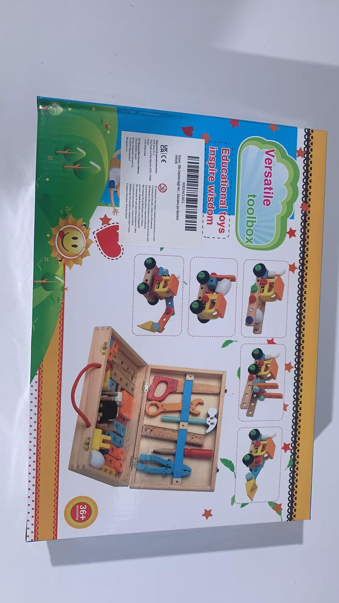 Kibi - Caja de herramientas, juego de juguete educativo para niños, construcción de madera con herramientas, kit de montaje con tornillos y tuercas, juego de juguete educativo para niños (vehículos)