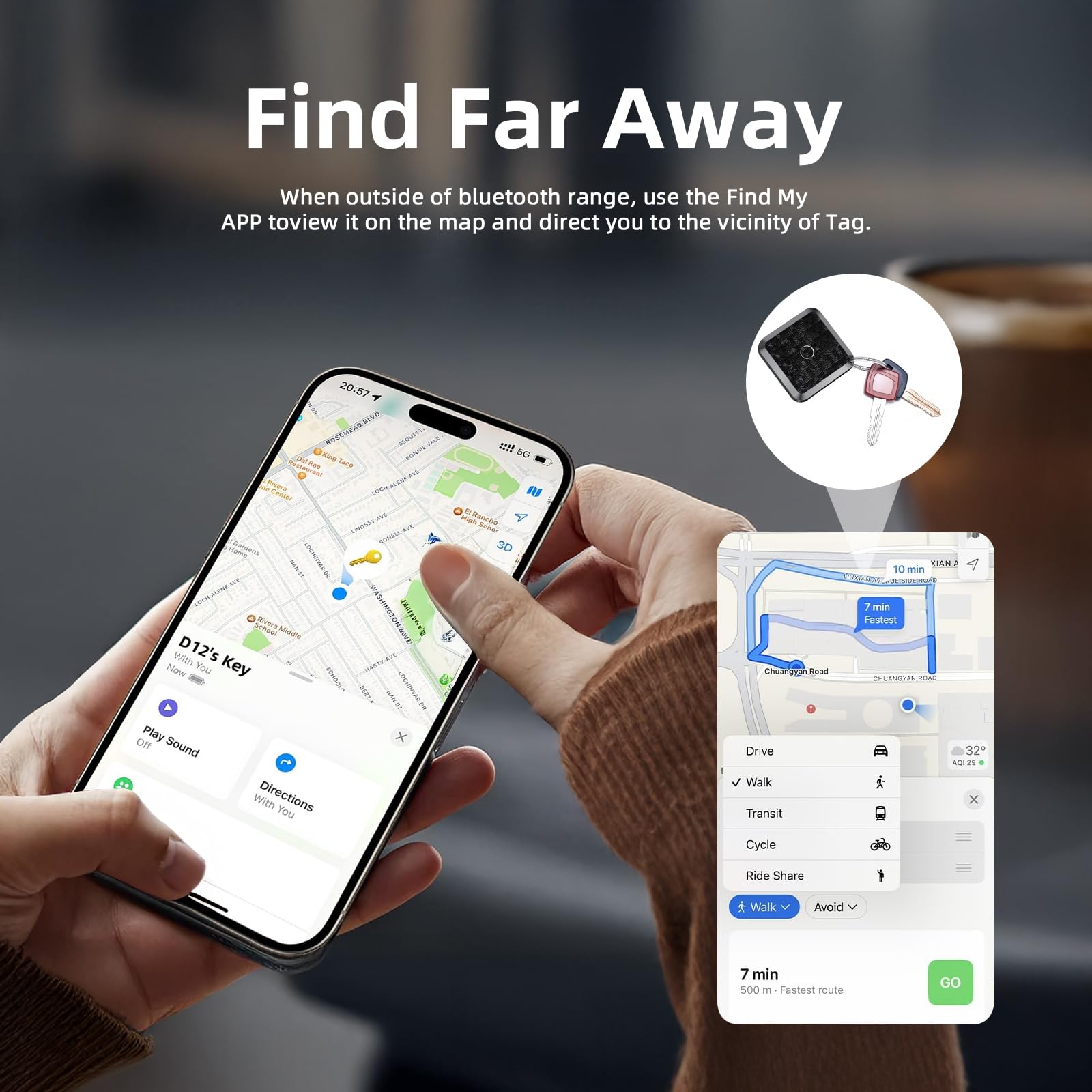 Smart Tracker Tag 2 Pack localizador Buscador Compatible con la aplicación Buscar de Apple (Solo iOS) Tag localizador para localizar Llaves,Mochilas,Carteras y equipajeBatería Reemplazable, Negro — view 2