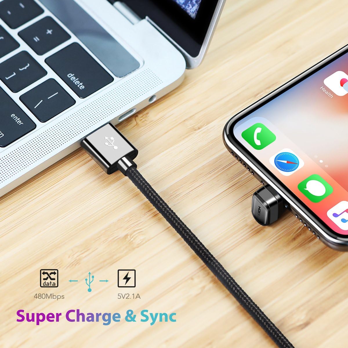 Phone Charger Cable, ROCK SPACE 3.3ft/1M 180 Degree Angle U-Shaped Nylon Braided Charging Cord USB Data Sync Game Playing Powerline Compatible iPhone iPod, iPad, IOS11 More