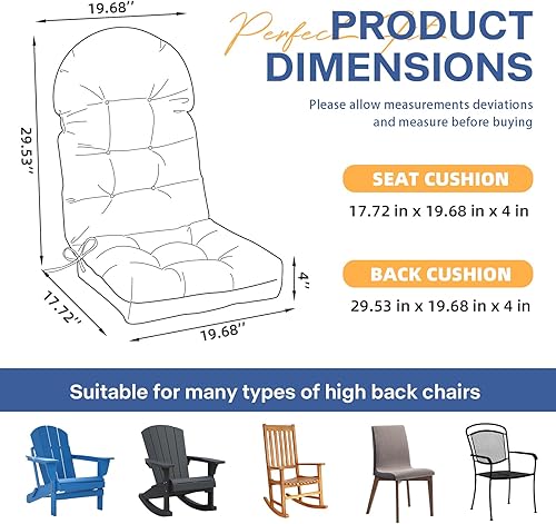 Miniatura 7 de Cojines para silla mecedora de respaldo alto para exteriores, impermeables, color verde azulado, paquete de 2 cojines de repuesto acolchados con