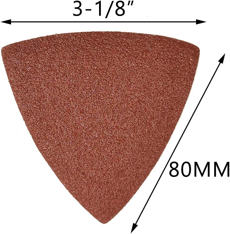 3-1/8" Sanding Paper 80mm Triangular Hook & Loop Triangle Sandpaper Fit 3-1/8 Inch Oscillating Multi Tool Sanding Pad Assorted Grit 60/80/120/240 Grits Pack of 100 Pcs
