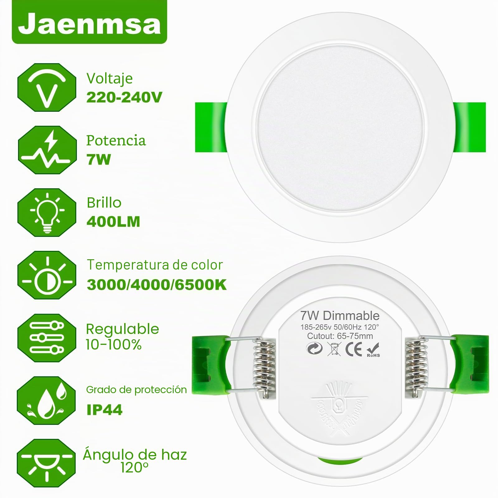Focos LED Interior Techo 230V, 7W Ø 65-75 mm IP44, Regulables, 12 pack Downlight Led Techo Empotrable Blanco Cálido 3000K Blanco Neutro 4000K Blanco Frío 6500K，Ojos de Buey Led para Techo