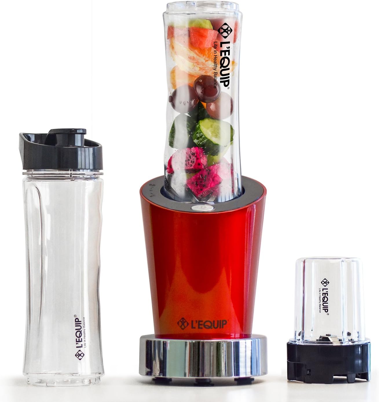 L'EQUIP 20 oz 250 Watts Personal Blender with 2 20 oz jars, sport lid & extra 8oz Jar & Grinder, For Smoothies, Shakes, Baby Formula, Baby Food, Grinding Coffee Nuts and Spices. BPA Free.