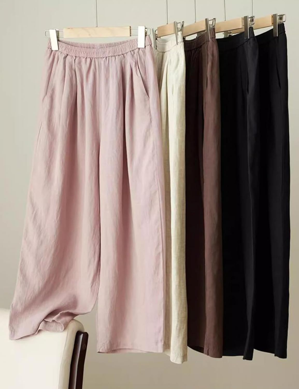 Yeokou Womens Linen Pants Summer Casual Capris Cropped Wide Leg Beach Trousers with Pockets - Image 6