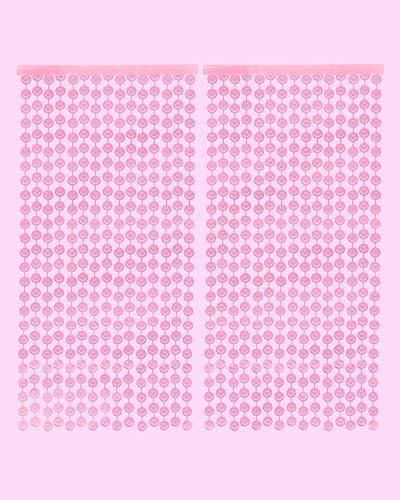 Miniatura 3 de xo, Fetti Cortinas de papel de aluminio con cara sonriente rosada – Juego de 2 | Decoraciones de fiesta de cumpleaños pastel feliz, lindo telón de