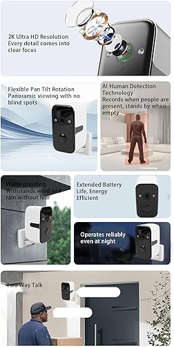 Miniatura 5 de PUSOKEI Window Security Camera, Wireless Indoor WiFi Camera with 2K Color Night Vision, 180 PTZ & AI Human Detection, Rechargeable Battery for Home