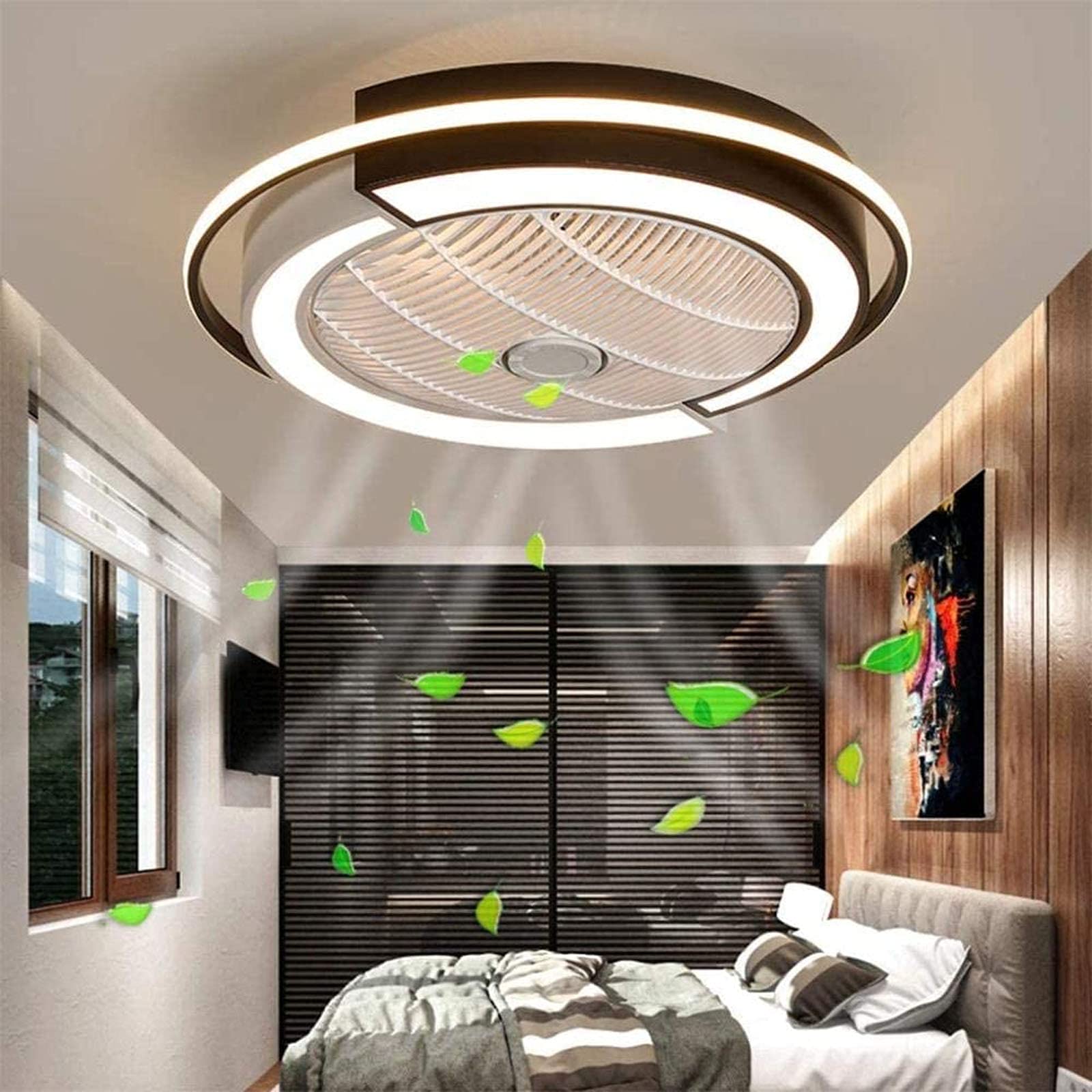 Lampa sufitowa z wentylatorem 36 W Żyrandol 53 x 20 cm z oświetleniem Lampa sufitowa z pilotem Lampa wentylatora ściemniania regulowana prędkość wiatru Lampa