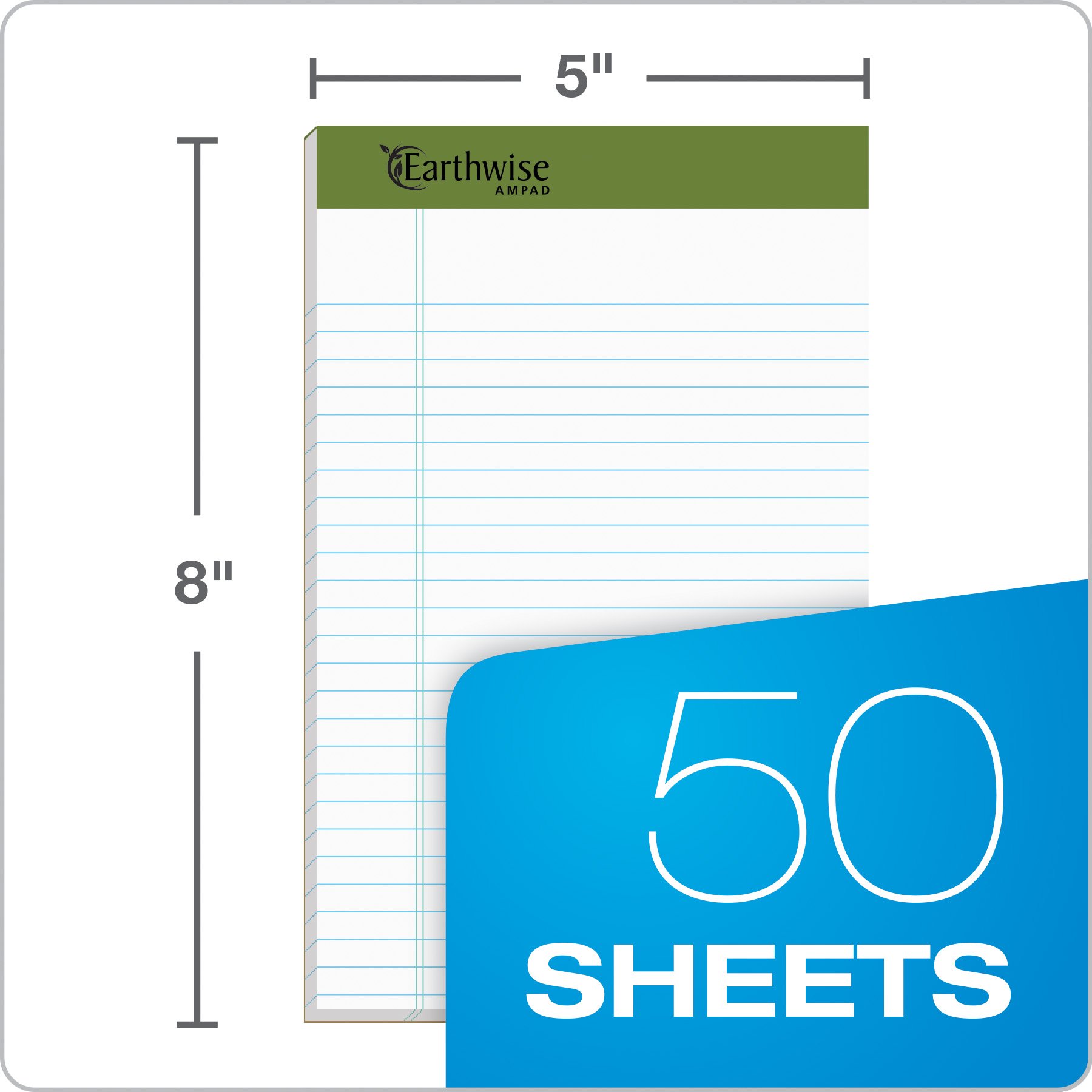 TOPS Recycled Junior Legal Ruled Pads - 50 Sheets Per Pad, Perforated, Eco-Friendly Paper, 5x8 Inches