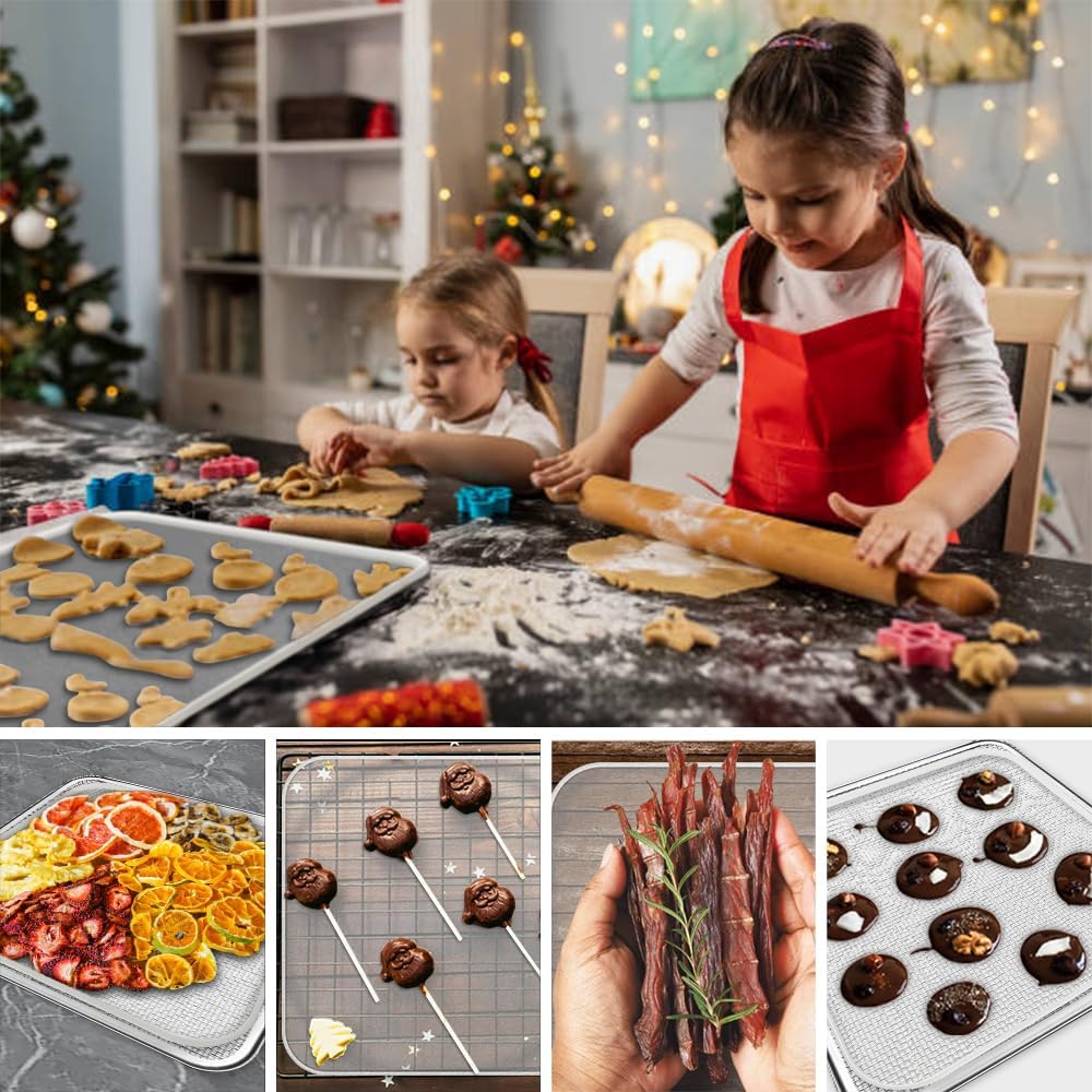 8 Pcs Silicone Food Dehydrator-Trays with Edge, 8 Pcs Mesh Dryer Mats,Reusable Non Stick Silicone Dehydrator Sheets (11x 11in) for Liquids,Fruit Leather,Herbs,Meat and Yogurt