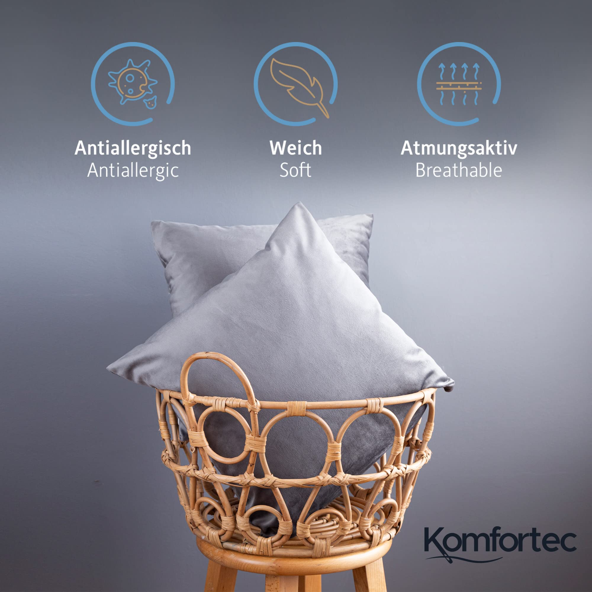 Komfortec 2er Set Samt Kissenbezüge 40x40 Cm – Verdeckter Reißverschluss, Weich & Waschbar – Anthrazit