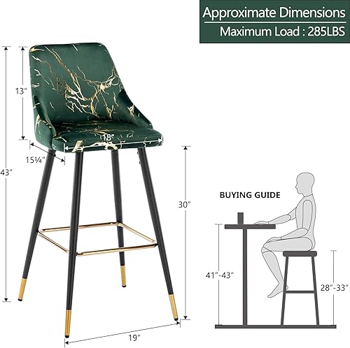 Miniatura 3 de Duhome - Juego de 2 taburetes de bar tapizados de terciopelo de 30 pulgadas con reposapiés dorado, sillas de barra de altura de mostrador para