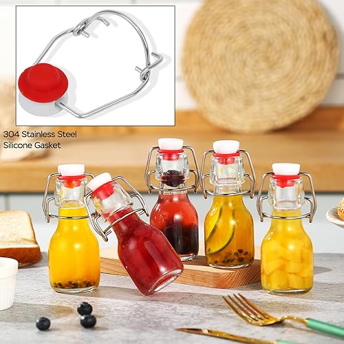 Miniatura 7 de Paquete de 15 botellas de vidrio con tapa abatible de 2 onzas, mini botellas de cerveza con tapas herméticas para elaboración casera, kombucha,