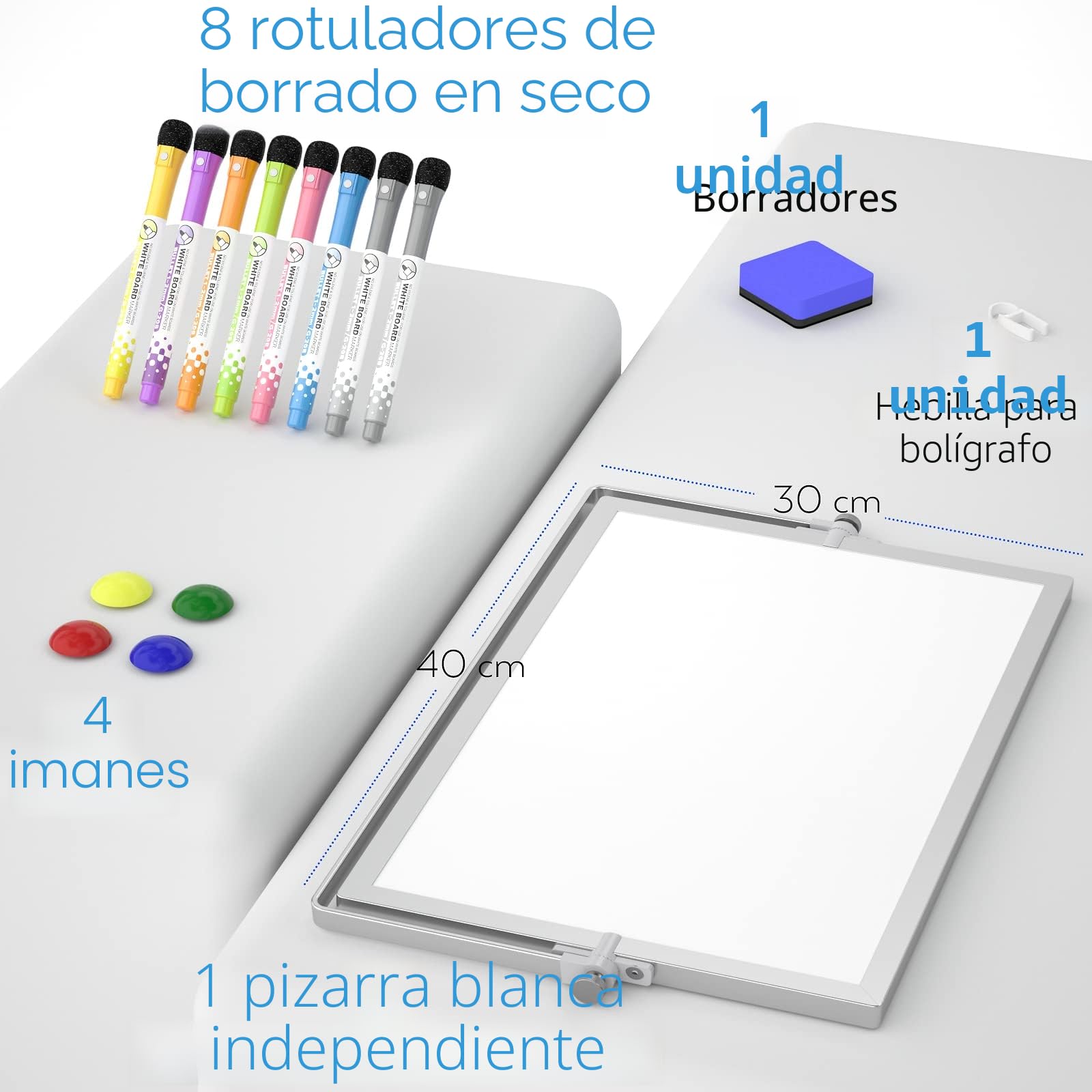 Nicpro A3 Pizarra Blanca, Pizarra Magnética Doble Cara con Soporte, 8 Rotuladores, 1 Borrador, 4 Imanes, Caballete de Pizarra Portátil para Estudiantes Útiles Escolares Oficina