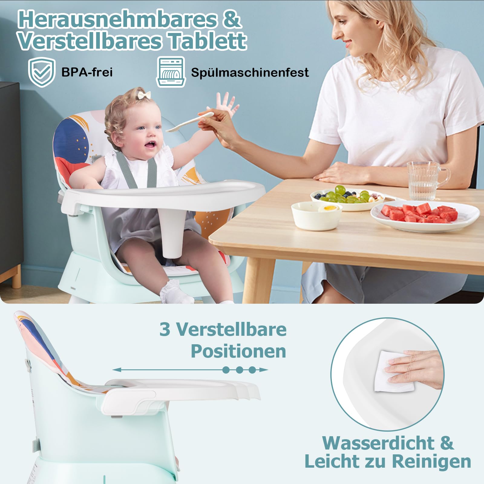 COSTWAY 6 w 1 krzesełko do karmienia dla niemowląt, krzesełko wysokie i krzesło do jedzenia i stół do nauki i stół z klockami i zestaw siedzisk dla dzieci, krzesełko wysokie dla dzieci z pasem