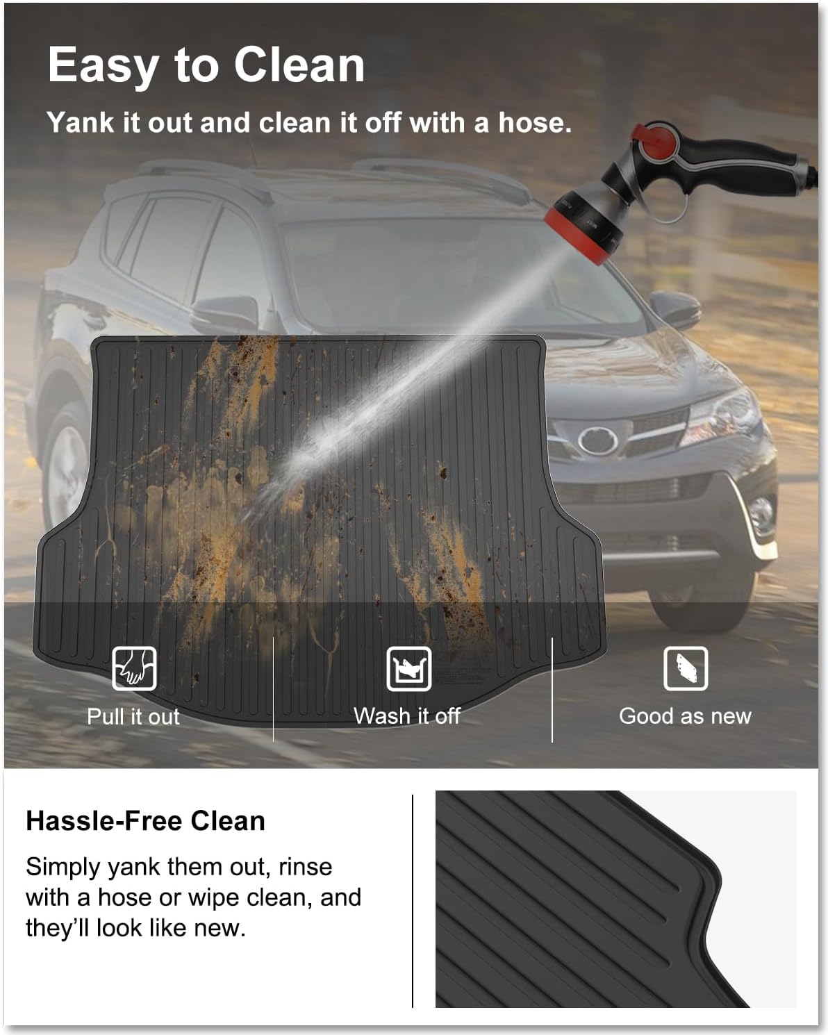 KIWI MASTER Cargo Mat for 2013-2018 Toyota RAV4 (Non-Hybrid), OEM Replacement PT908-42135, Custom Fit All Weather Rear Cargo Liner, Heavy Duty TPE Tray Trunk Mat, Black - Image 7