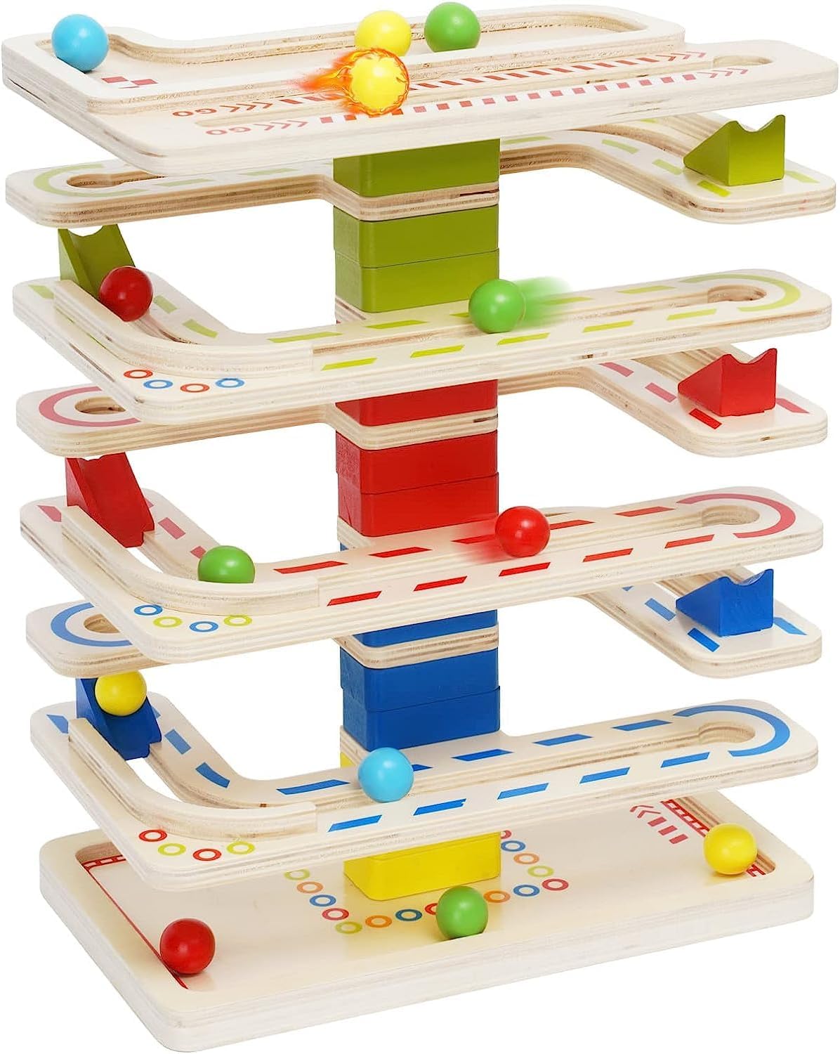 Ark miido Wooden Marble Run Toy, 16 Balls, 8 Levels of Ramp, Educational Learning Game for 1-3 Years Toddler Boys and Girls