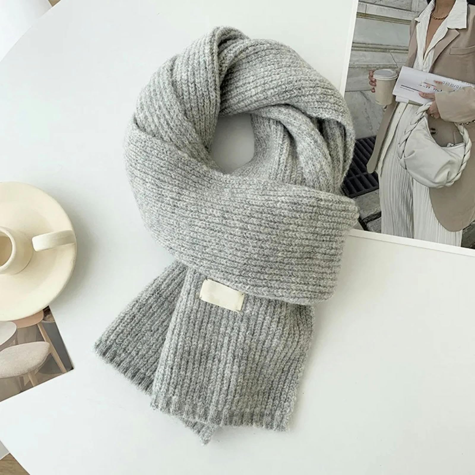MdybF Schals & Tücher für damen Frauen Schals Lady Winter Verdicken Warme Weiche Schals Wickeln Weibliche Reine Farbe Gestrickte Lange Schal Für Frauen