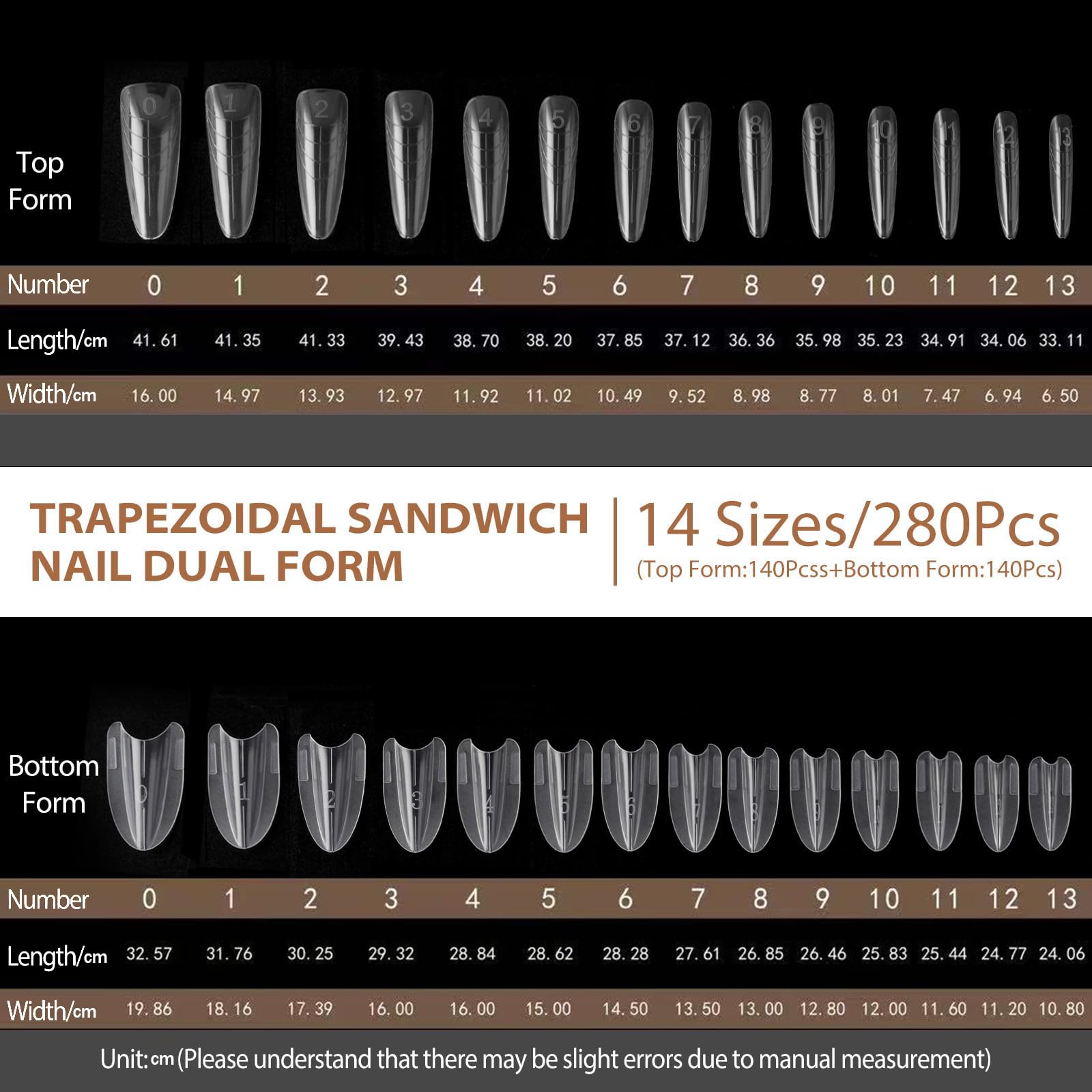 280 moldes de uñas profesionales (14 tamaños), puntas de gel reutilizables para extensiones de gel impecables, sin lima, sin desbordamiento, para gel y salón de belleza (almendra) - 3