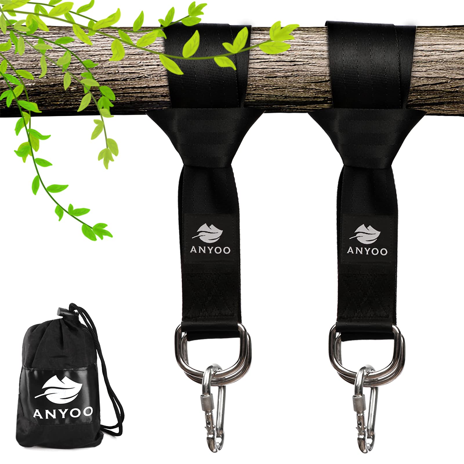Anyoo Tree Swing Straps-Hängekit, haltbare 59 "Lange × 2" breite Gurte, schwere Stahlkarabiner, einfach und schnell, gut für Schaukeln und Hängematten