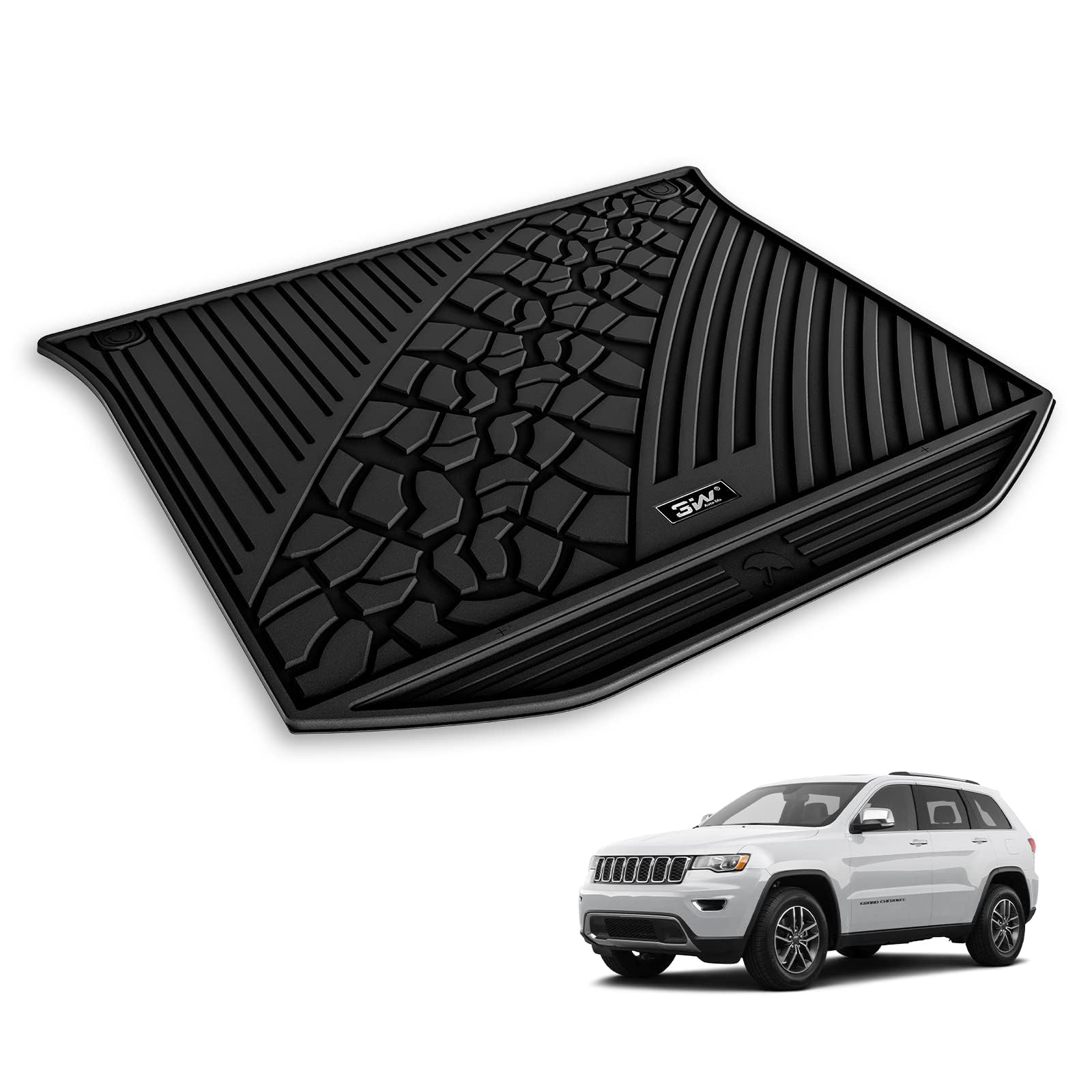 3W Cargo Liner Fit for Jeep Grand Cherokee 2013-2021/ Grand Cherokee WK 2022 2023(Non L) TPE All Weather Custom Fit Heavy Duty Trunk Mat, Black
