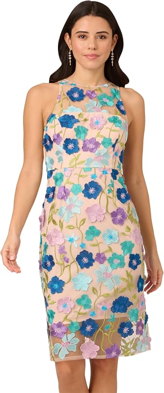 Adrianna Papell Embroidered Column Midi Dress